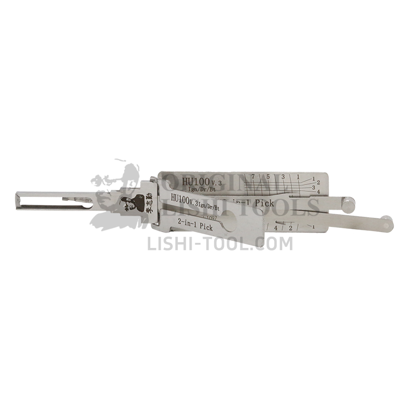Lishi 2-in-1 (8-CUT) HU100 v.3 for Cadillac, Opel, Buick - Ignition, Door, and Trunk Lock Pick and Decoder