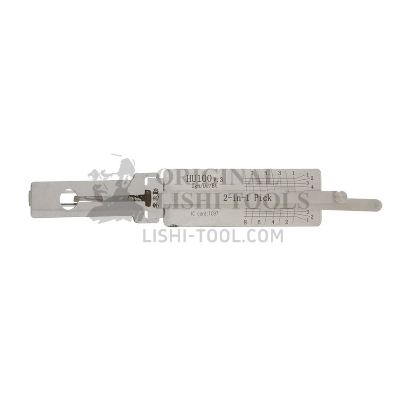 Lishi 2-in-1 (8-CUT) HU100 v.3 for Cadillac, Opel, Buick - Ignition, Door, and Trunk Lock Pick and Decoder