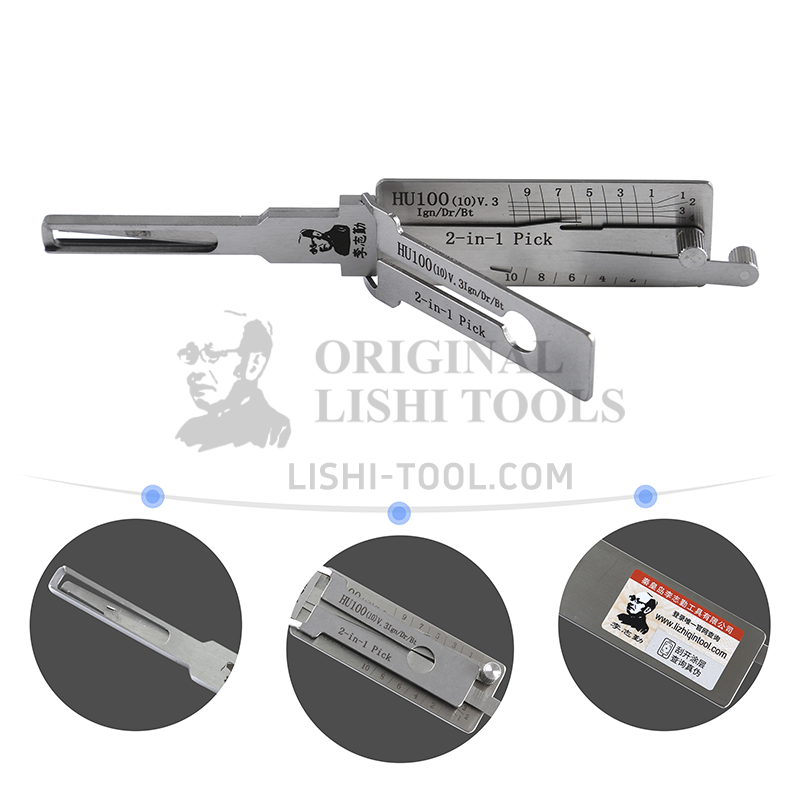 Lishi 2-in-1 (10-CUT) HU100(10) v.3 for New Cadillac - Ignition, Door, and Trunk Lock Pick and Decoder