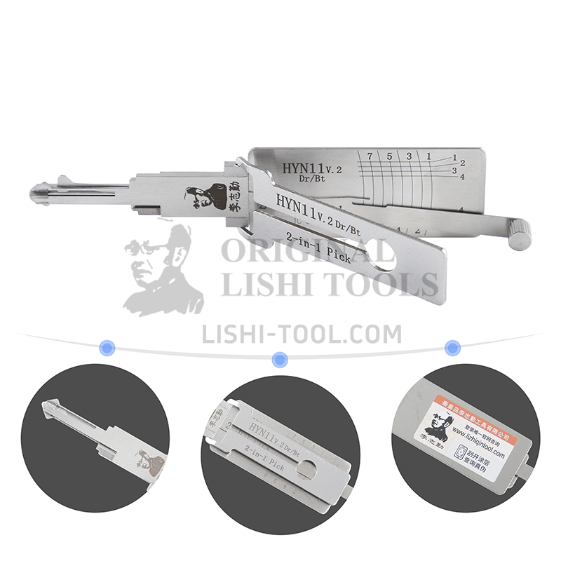 Lishi 2-in-1 (8-CUT) HYN11v.2 Tool for Hyundai and Kia - Lock Pick and Decoder for Door/Trunk Lock