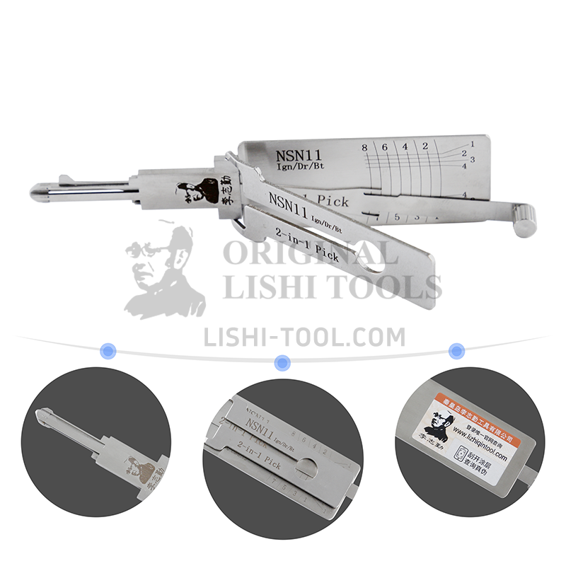 Lishi 2-in-1 (8-CUT) NSN11 Tool for Infiniti, Nissan - Ignition, Door, Trunk Lock Pick and Decoder