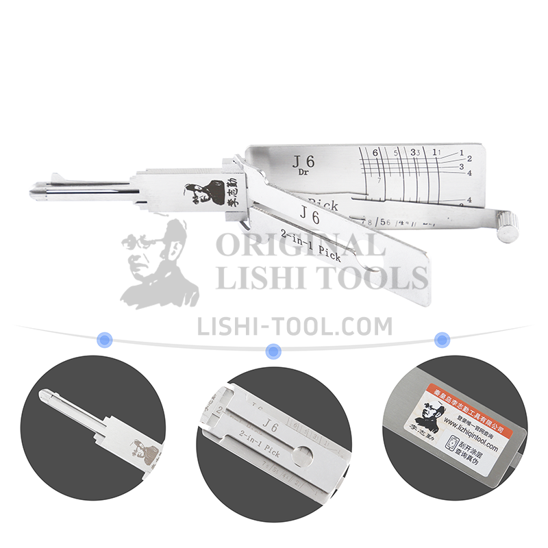 Lishi 2-in-1 (7-CUT) J6 Tool for Jiefang J6 - Lock Pick and Decoder - Door Lock/Anti-Glare